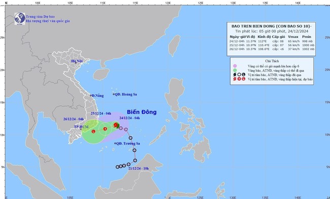 Thời tiết ngày 24/12: Ảnh hưởng bão số 10, Trung Bộ và Tây Nguyên có nơi mưa to - Ảnh 1.