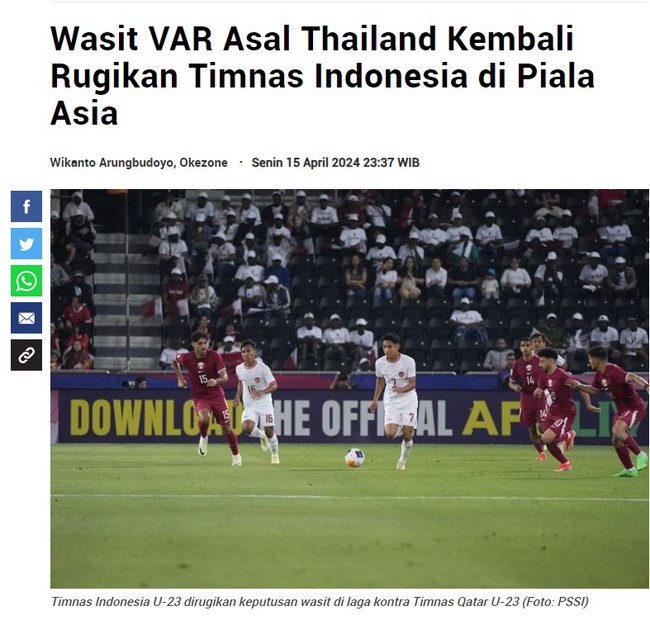 Báo Indonesia đổ lỗi cho trọng tài VAR Thái Lan khi đội nhà bị đuổi 2 cầu thủ và thua U23 Qatar - Ảnh 4.