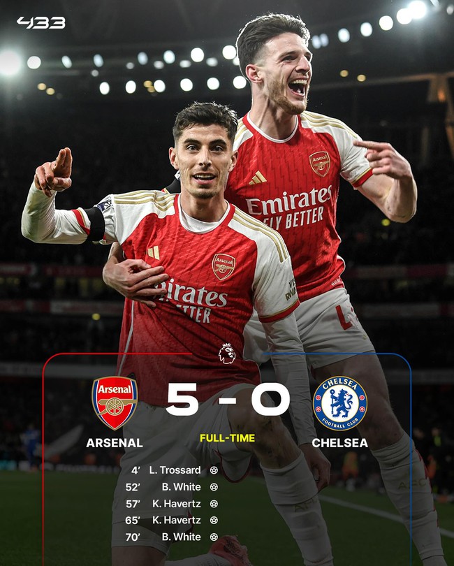 Arsenal giành chiến thắng đậm chưa từng có trước Chelsea, đứng đầu bảng khiến Liverpool và Man City lo ngay ngáy - Ảnh 4.