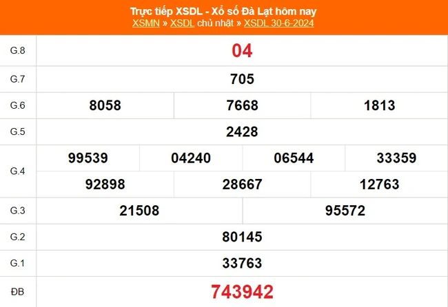 XSDL 30/6, kết quả xổ số Đà Lạt hôm nay 30/6/2024, trực tiếp XSDL hôm nay - Ảnh 1.