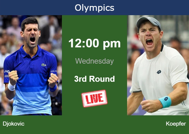 Link xem trực tiếp Djokovic vs Koepfer, vòng 3 đơn nam Olympic 2024 (18h30 hôm nay)