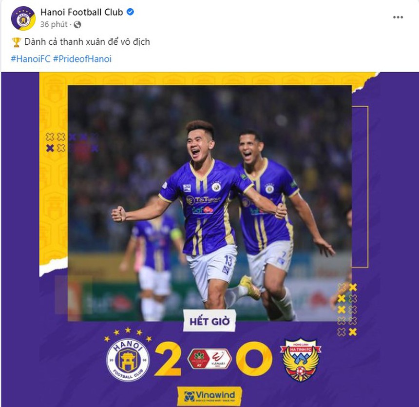 "Dành cả thanh xuân để vô địch", Hà Nội FC nhận mưa lời khen - Ảnh 1.