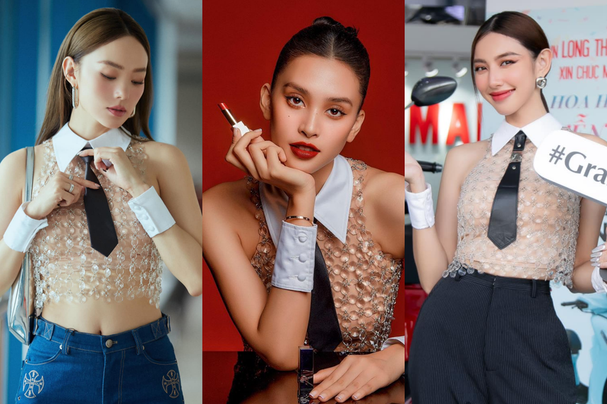 Pha đụng hàng 'nguy hiểm': Tiểu Vy, Thuỳ Tiên và Minh Hằng cùng mặc chung tấm áo gây hiểu lầm - Ảnh 7.