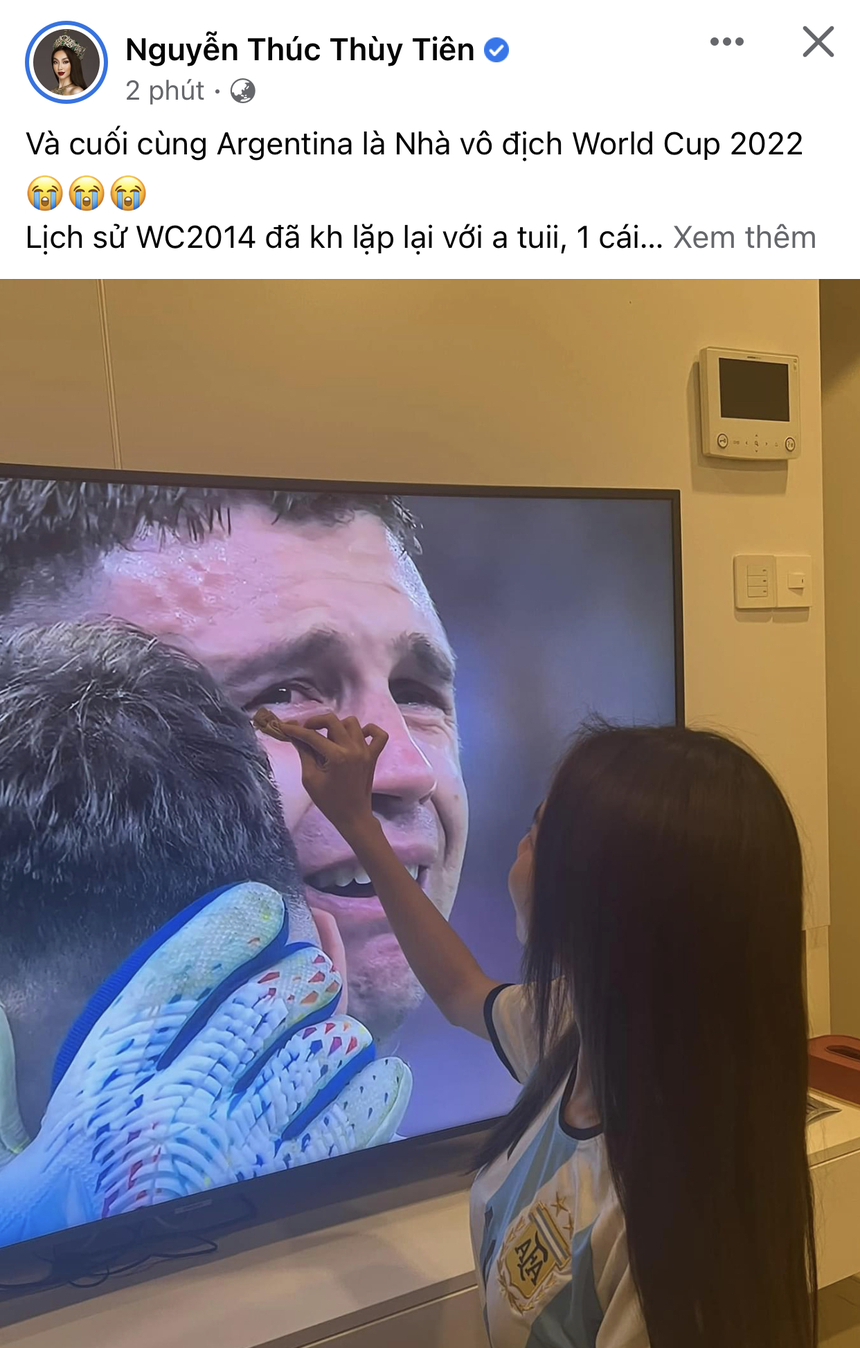 Thùy Tiên, vợ chồng Bình An và dàn sao Vbiz "không ngủ" trong đêm Messi vô địch World Cup - Ảnh 1.