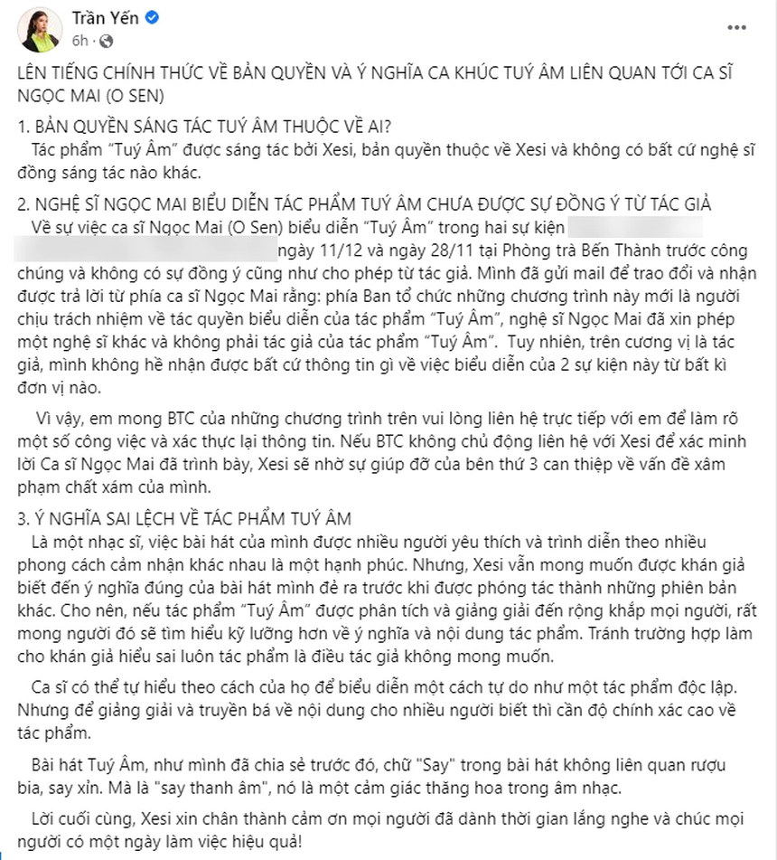 O Sen Ngọc Mai đáp trả đanh thép khi bị tố hát chưa xin phép, ông xã Quốc Nghiệp cũng có động thái bảo vệ "nóc nhà"! - Ảnh 2.