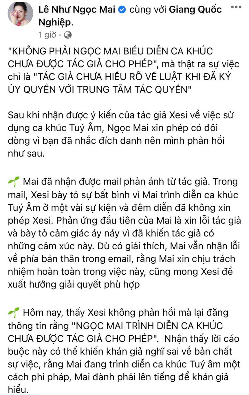 O Sen Ngọc Mai đáp trả đanh thép khi bị tố hát chưa xin phép, ông xã Quốc Nghiệp cũng có động thái bảo vệ "nóc nhà"! - Ảnh 5.