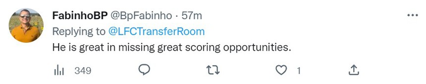 Người dùng @BpFabinho: "Nunez là một chân sút giỏi, giỏi bỏ lỡ cơ hội" Người dùng @BpFabinho: "Nunez là một chân sút giỏi, giỏi bỏ lỡ cơ hội"