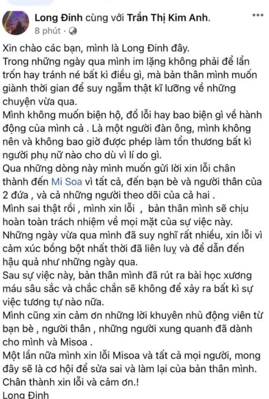 Bạn trai Misoa Kim Anh xin lỗi, sẽ chịu hoàn toàn trách nhiệm - Ảnh 2. Bạn trai Misoa Kim Anh xin lỗi, sẽ chịu hoàn toàn trách nhiệm - Ảnh 2.