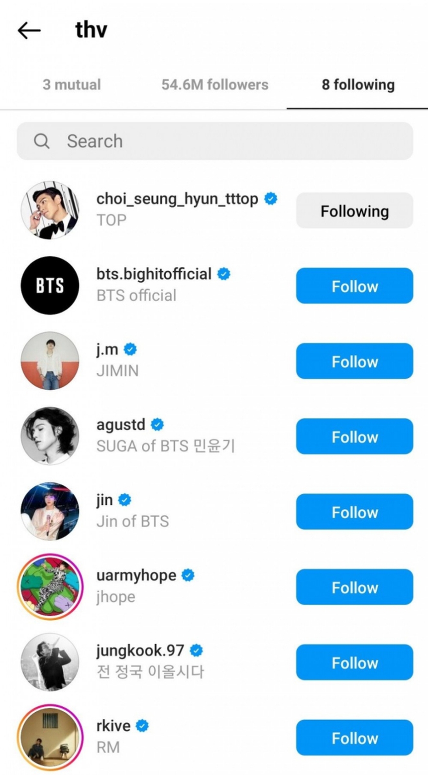 V BTS theo dõi T.O.P Big Bang trên Instagram? - Ảnh 2.