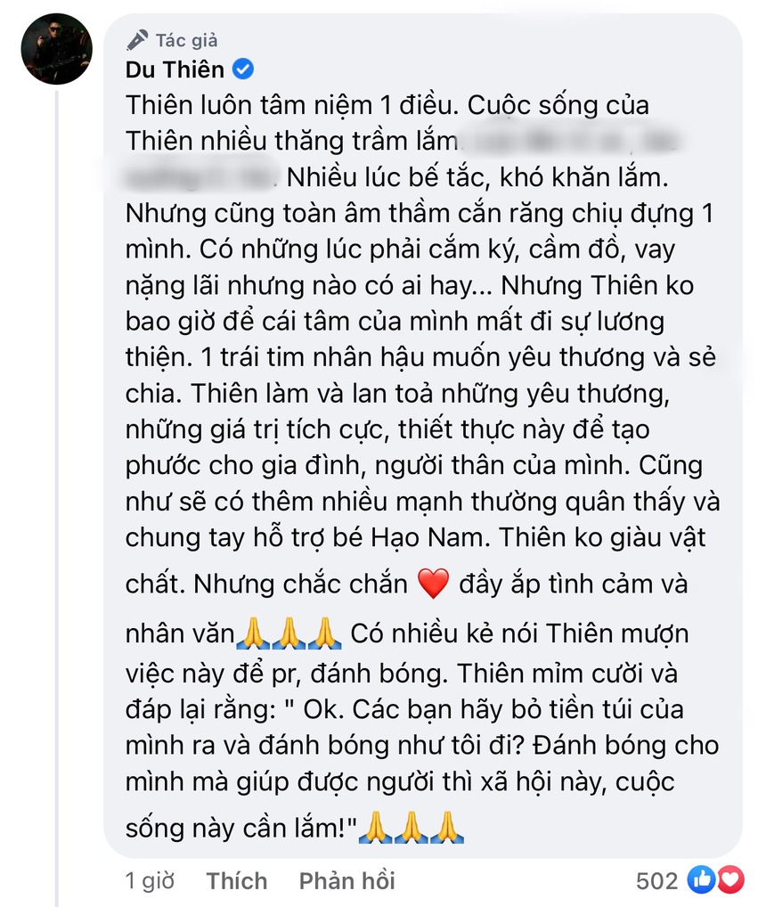 Du Thiên ủng hộ gia đình bé ở Đồng Tháp 20 triệu, phản ứng của netizen thế nào? - Ảnh 4. Du Thiên ủng hộ gia đình bé ở Đồng Tháp 20 triệu, phản ứng của netizen thế nào? - Ảnh 4.