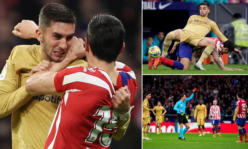 Màn đấu vật hài hước khiến sao Barca và Atletico bị đuổi - Ảnh 3.