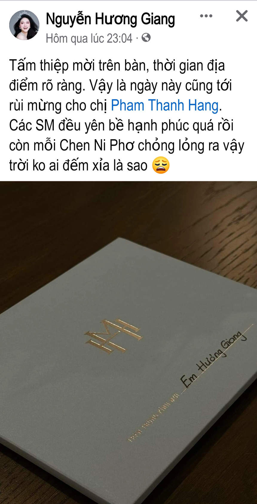 Hương Giang khoe thiệp cưới Thanh Hằng, than thở cho số phận mình - Ảnh 1.