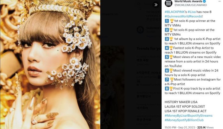 Lisa Blackpink là nghệ sĩ solo K-pop duy nhất sở hữu 8 kỷ lục Guinness thế giới - Ảnh 6. Lisa Blackpink là nghệ sĩ solo K-pop duy nhất sở hữu 8 kỷ lục Guinness thế giới - Ảnh 6.