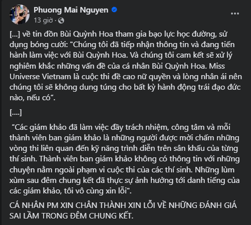Trước ồn ào của Bùi Quỳnh Hoa, khám khảo Phương Mai xin lỗi vì đã đánh giá sai lầm - Ảnh 1.