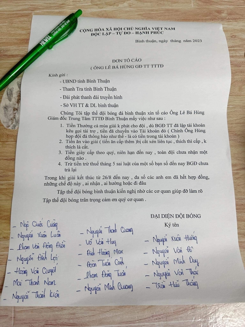 Sau sự cố tiền ăn môn bóng bàn, đến đội hạng Nhất Bình Thuận tố cáo lãnh đạo CLB - Ảnh 1. Sau sự cố tiền ăn môn bóng bàn, đến đội hạng Nhất Bình Thuận tố cáo lãnh đạo CLB - Ảnh 1.