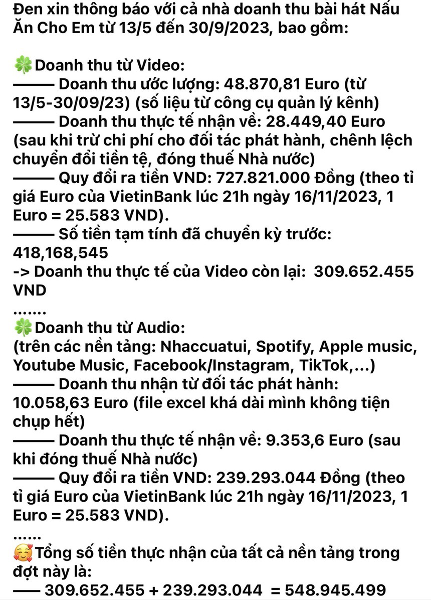 Rapper Đen Vâu 'sao kê' doanh thu thiện nguyện từ MV, dân mạng khen hết lời  - Ảnh 2.