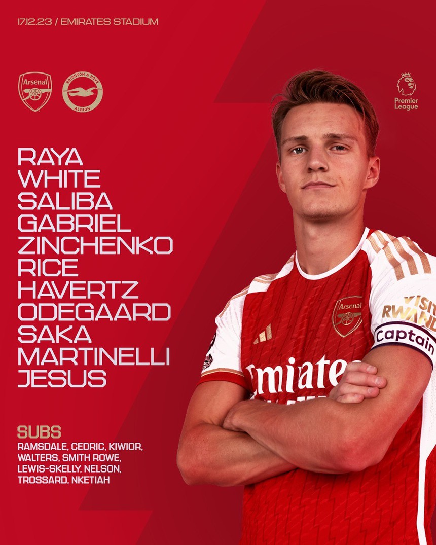 TRỰC TIẾP Arsenal vs Brighton (21h00 hôm nay), xem bóng đá Anh vòng 17: Saka - Jesus đá chính - Ảnh 3.
