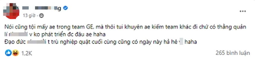 Divkid cũng cho rằng việc GE bị loại ngang khỏi VCS Mùa Xuân 2023 là hậu quả tất yếu từ những rắc rối của vị quản lý đội - nguồn: Facebook NV Divkid cũng cho rằng việc GE bị loại ngang khỏi VCS Mùa Xuân 2023 là hậu quả tất yếu từ những rắc rối của vị quản lý đội - nguồn: Facebook NV