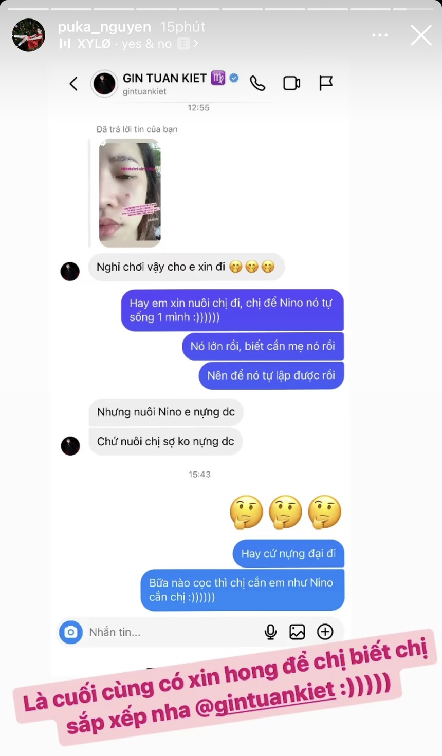 Puka công khai tin nhắn xin được Gin Tuấn Kiệt nuôi, đàng trai phản ứng sao? - Ảnh 1.
