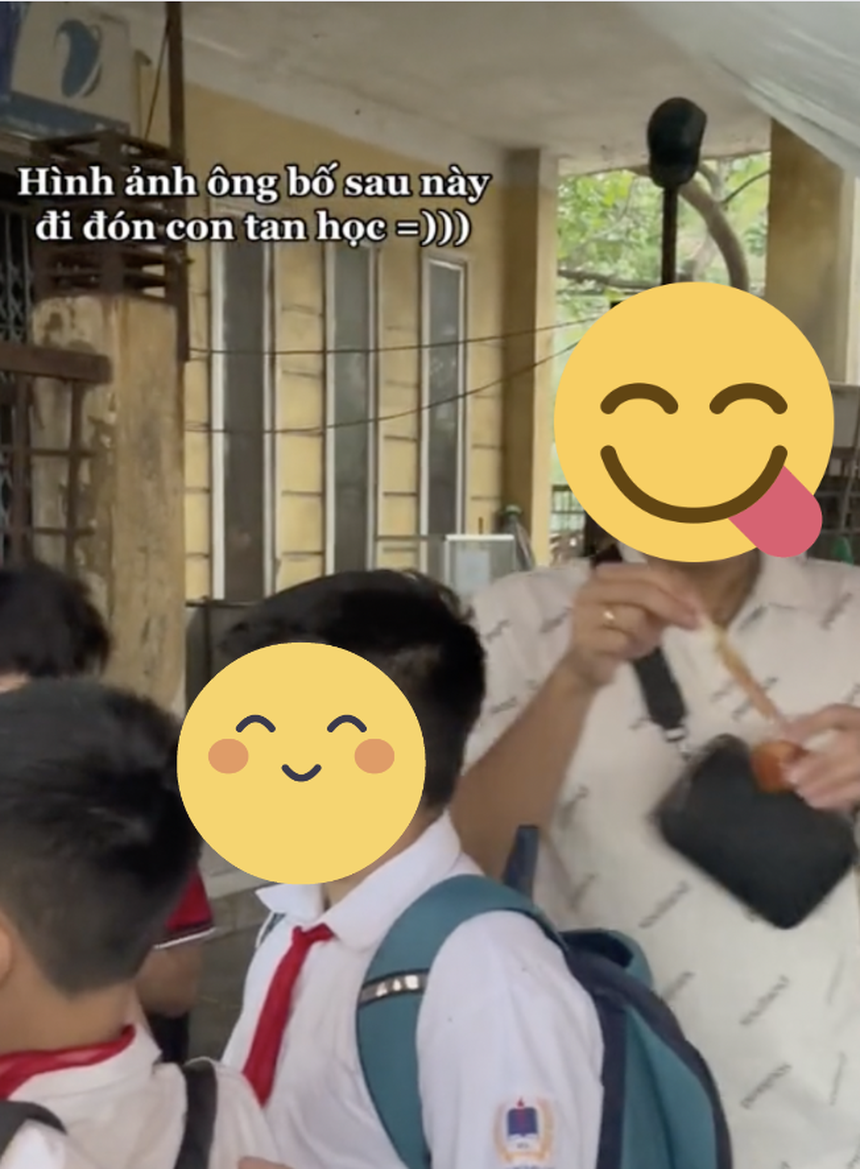 Dân mạng bật cười với ông bố trẻ, đi đón con mà phải tranh thủ ăn hết xiên que trước cổng trường - Ảnh 5.
