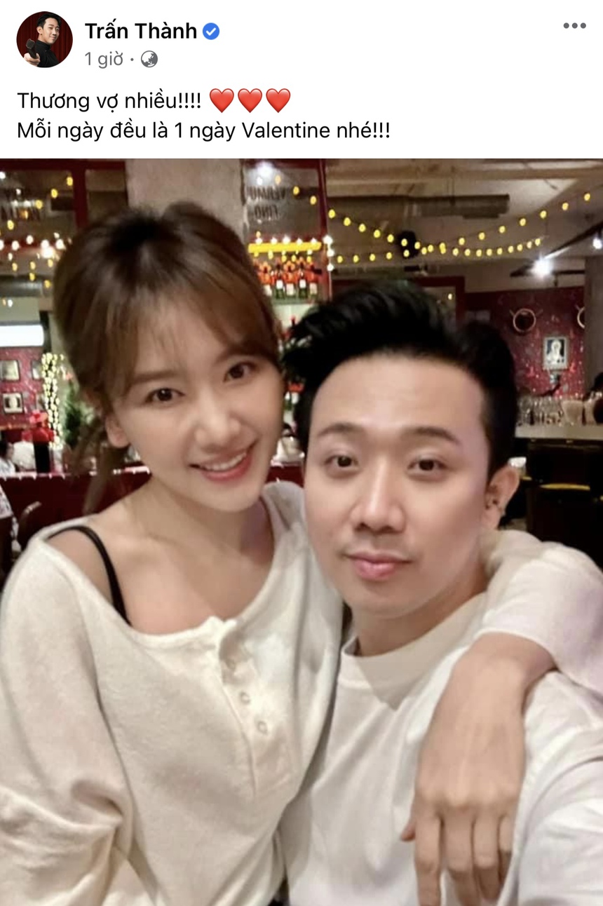 Trấn Thành nhắn nhủ mùi mẫn tới bà xã ngày Valentine, Hari Won bất ngờ 'bóc trần' sự thật hài hước - Ảnh 1. Trấn Thành nhắn nhủ mùi mẫn tới bà xã ngày Valentine, Hari Won bất ngờ 'bóc trần' sự thật hài hước - Ảnh 1.