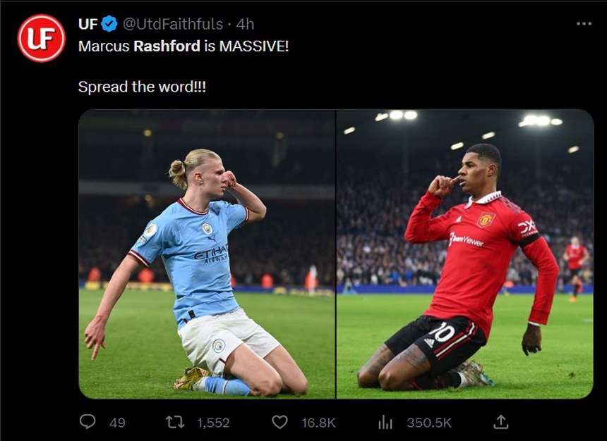 CĐV MU xấu hổ vì nhầm tưởng Haaland sao chép cách ăn mừng bàn thắng của Rashford - Ảnh 3. CĐV MU xấu hổ vì nhầm tưởng Haaland sao chép cách ăn mừng bàn thắng của Rashford - Ảnh 3.