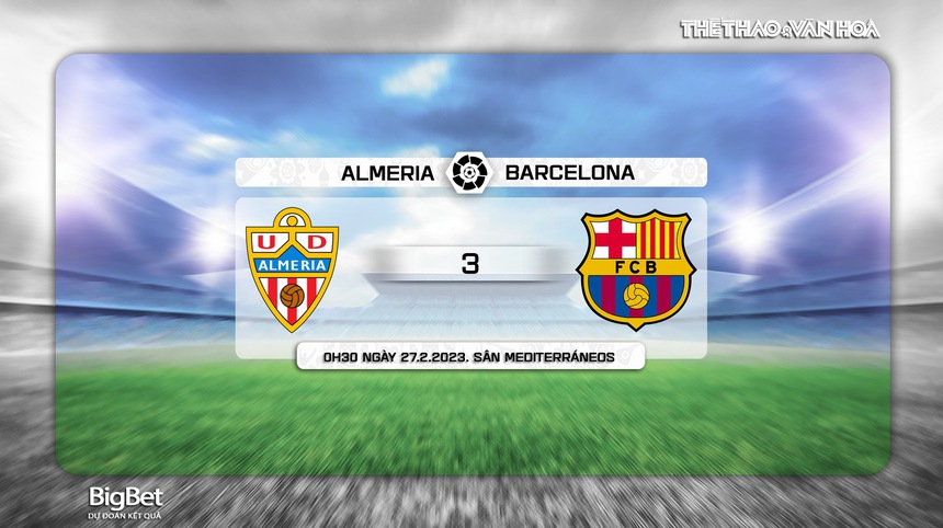 Tổng số bàn thắng Almeria vs Barcelona Tổng số bàn thắng Almeria vs Barcelona