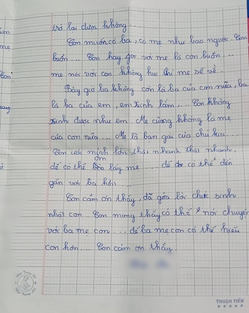 Cha mẹ ly hôn, cô bé viết tâm thư gửi thầy giáo cũ: "Con muốn có ba mẹ như bao người!" - Ảnh 3. Cha mẹ ly hôn, cô bé viết tâm thư gửi thầy giáo cũ: "Con muốn có ba mẹ như bao người!" - Ảnh 3.
