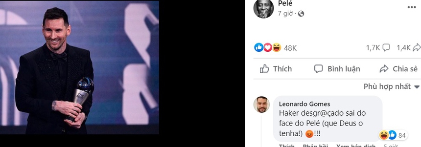 Tranh cãi khi trang Facebook của Pele đăng ảnh Messi giành The Best - Ảnh 3. Tranh cãi khi trang Facebook của Pele đăng ảnh Messi giành The Best - Ảnh 3.