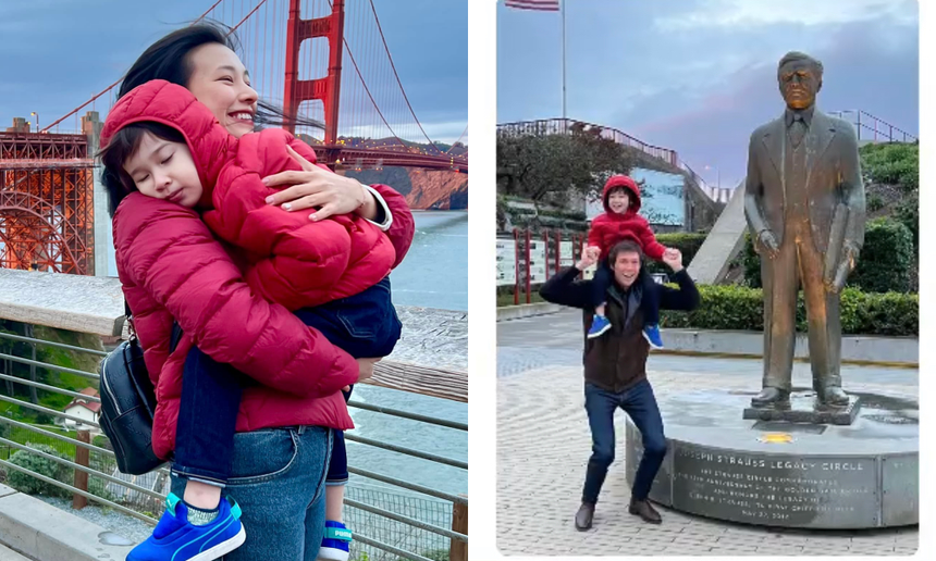 Hoàng Oanh đưa con trai sang Mỹ, hội ngộ thân thiết với bố mẹ của chồng cũ  - Ảnh 1.