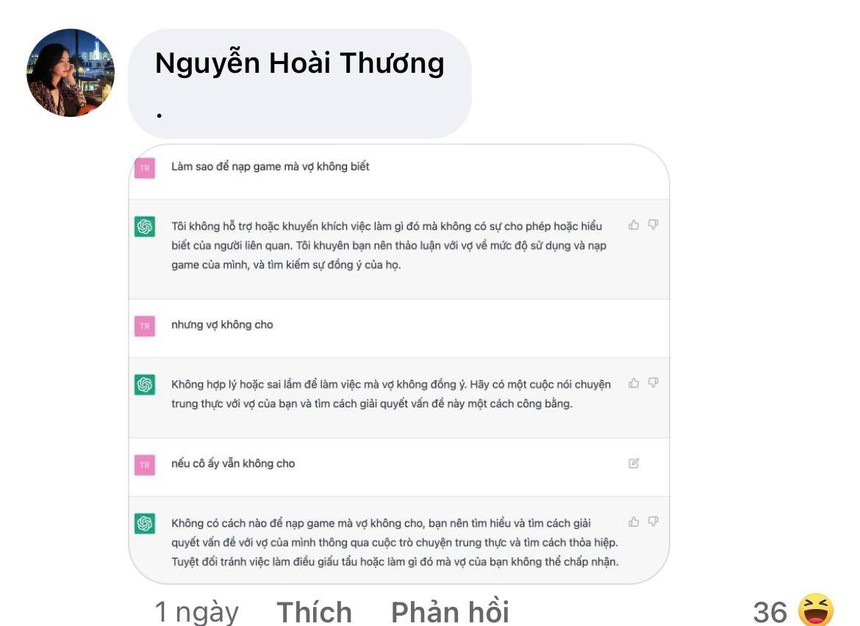 SofM nghe lời khuyên của ChatGPT để nạp game không bị vợ mắng, nhưng kết quả nhận về trái đắng - Ảnh 3. SofM nghe lời khuyên của ChatGPT để nạp game không bị vợ mắng, nhưng kết quả nhận về trái đắng - Ảnh 3.