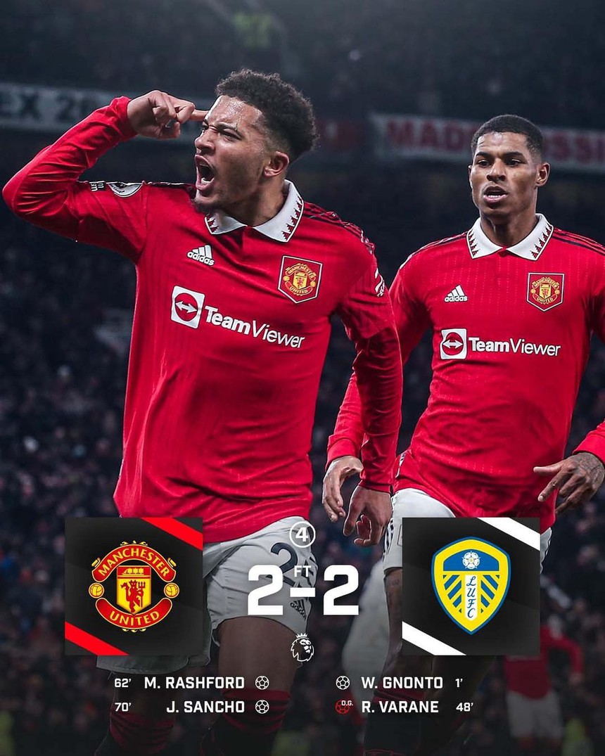 VIDEO bàn thắng MU 2-2 Leeds: 'Quỷ đỏ' bị chia điểm - Ảnh 3.