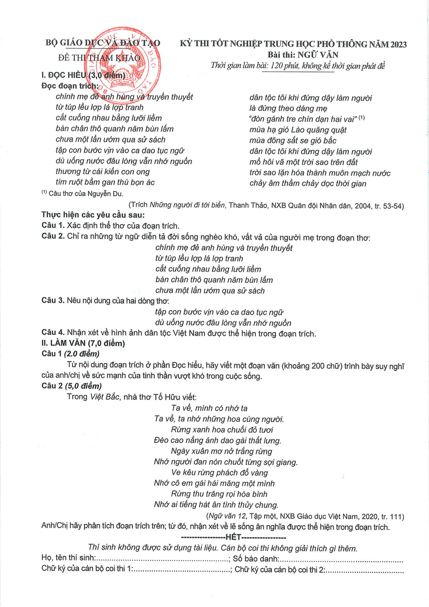 Tiến sĩ Văn học nhận định về đề minh họa môn Ngữ văn tốt nghiệp THPT 2023: "Đề thi quen thuộc, nhưng..." - Ảnh 1.