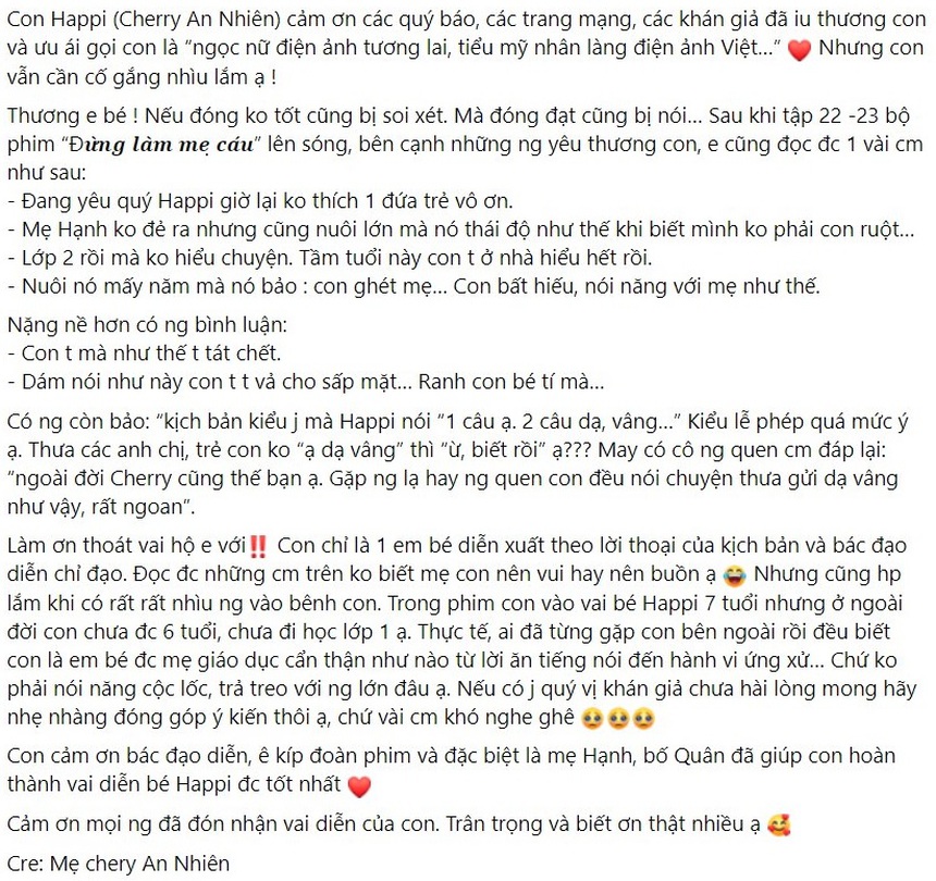 'Đừng Làm Mẹ Cáu' gần kết, Happi (Cherry An Nhiên) bỗng bị công kích tới mức mẹ ruột phải lên tiếng - Ảnh 2.