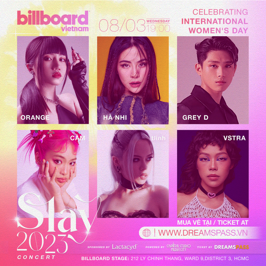 Concert 'SLAY 2023': Hà Nhi, Orange, tlinh, VSTRA, Cầm và GREY D 'rủ nhau' mở quà 8/3 tặng khán giả - Ảnh 1. Concert 'SLAY 2023': Hà Nhi, Orange, tlinh, VSTRA, Cầm và GREY D 'rủ nhau' mở quà 8/3 tặng khán giả - Ảnh 1.
