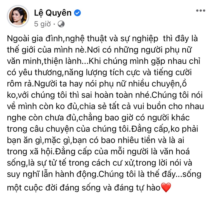 Lệ Quyên cùng loạt chia sẻ giữa lúc bị chê xấu tính: Liên tục nói đạo lý, còn ẩn ý về đẳng cấp và cách cư xử - Ảnh 5. Lệ Quyên cùng loạt chia sẻ giữa lúc bị chê xấu tính: Liên tục nói đạo lý, còn ẩn ý về đẳng cấp và cách cư xử - Ảnh 5.