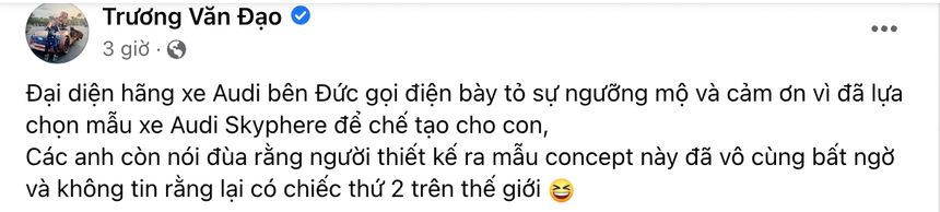 Ông bố Việt làm siêu xe gỗ cho con được Audi liên hệ: 'Họ kinh ngạc và thán phục, bỏ ngỏ khả năng hợp tác trong tương lai' - Ảnh 2. Ông bố Việt làm siêu xe gỗ cho con được Audi liên hệ: 'Họ kinh ngạc và thán phục, bỏ ngỏ khả năng hợp tác trong tương lai' - Ảnh 2.