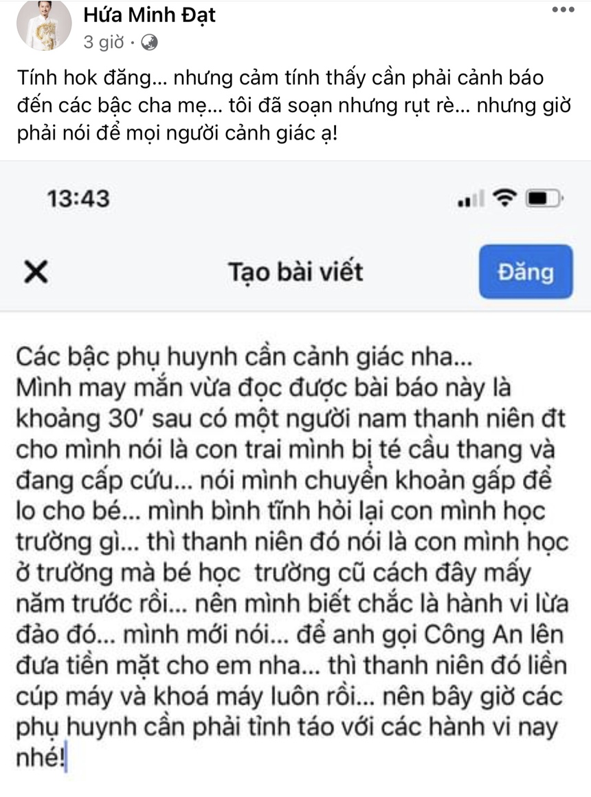 Bị kẻ gian gọi điện thoại lừa đảo con đang cấp cứu, Hứa Minh Đạt lên tiếng cảnh báo khán giả - Ảnh 1.