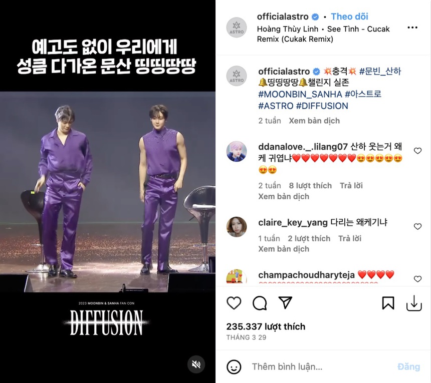 'See tình' của Hoàng Thùy Linh tiếp tục gây sốt, video thử thách của Moonbin và Sanha ASTRO thu hút fan - Ảnh 1.