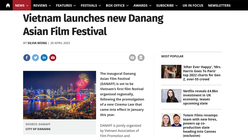 Báo quốc tế đăng tải thông tin về LHP châu Á Đà Nẵng 2023 - Ảnh 1.