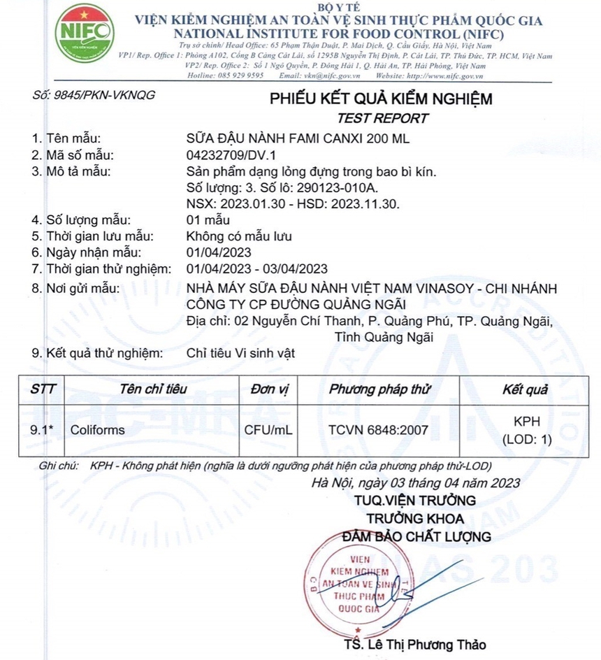 Vinasoy: Các mẫu lưu đối chứng lô hàng sữa đậu nành bị thu hồi tại Nhật không nhiễm vi khuẩn - Ảnh 1.