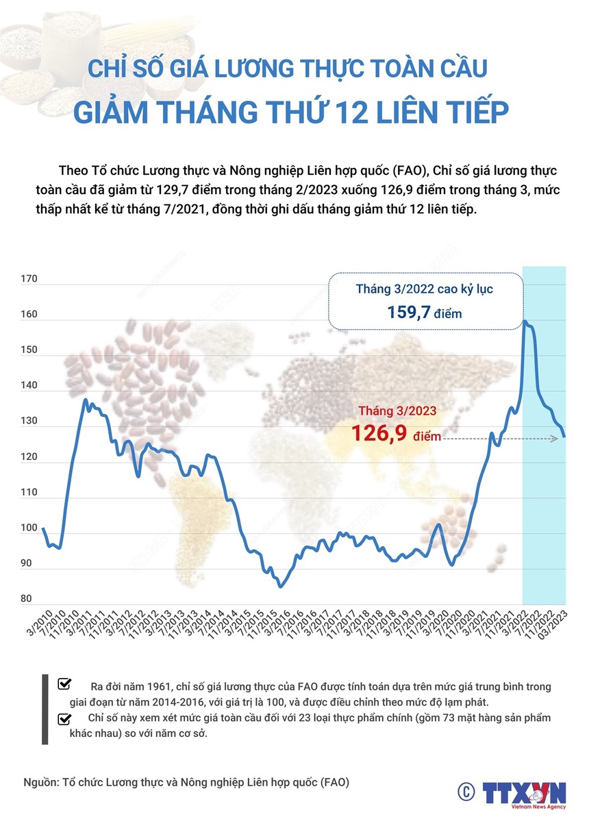 Chỉ số giá lương thực toàn cầu giảm tháng thứ 12 liên tiếp - Ảnh 1.