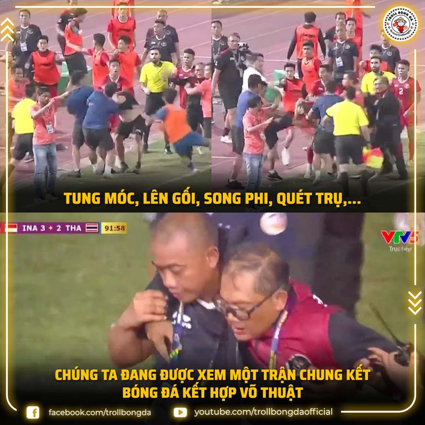 CẬN CẢNH: Cầu thủ cùng ban huấn luyện U22 Indonesia và Thái Lan ẩu đả trong trận chung kết, trọng tài rút mưa thẻ phạt - Ảnh 3.
