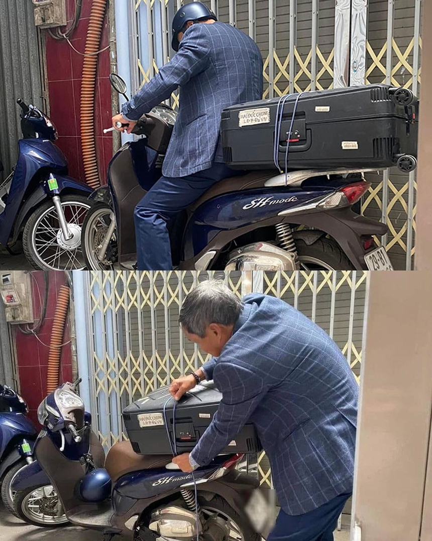 Bất ngờ với phương tiện của HLV Mai Đức Chung: Buộc vali lên xe máy đi hội quân cùng ĐT nữ Việt Nam - Ảnh 2.