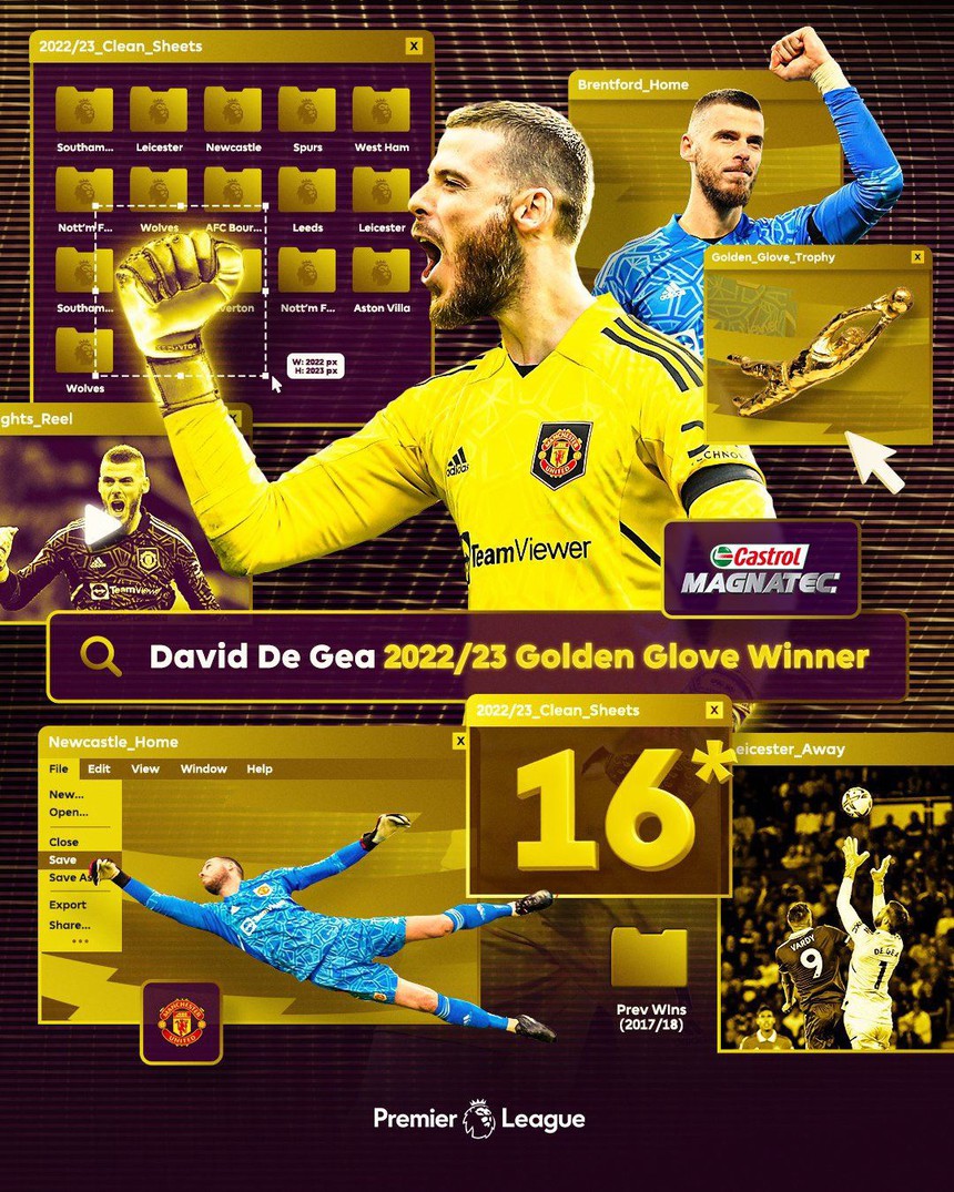 De Gea chính thức trở thành chủ nhân giải thưởng Găng tay Vàng mùa 2022/23