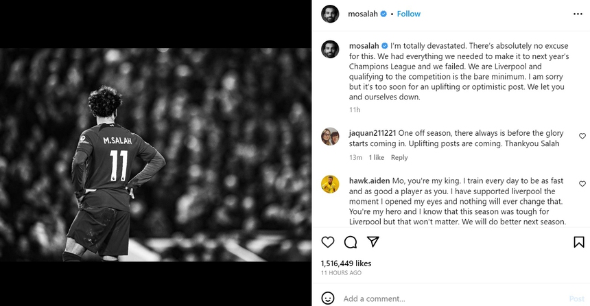 Salah đau đớn, đăng tâm thư sau khi Liverpool mất suất dự C1 - Ảnh 2.