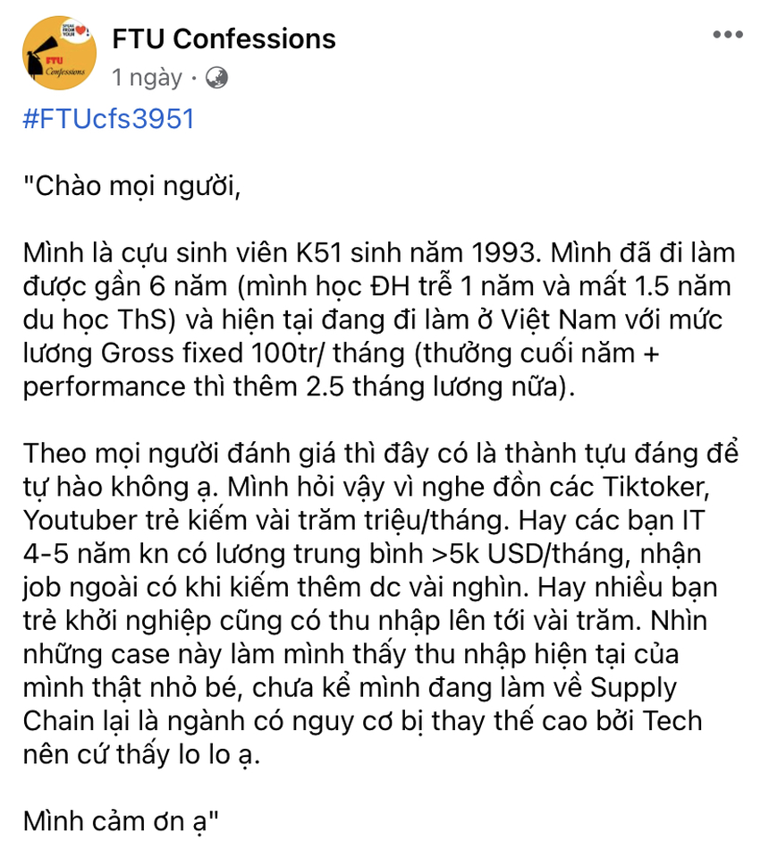 Xôn xao thông tin cựu sinh viên Ngoại Thương hoang mang, áp lực vì lương chỉ có hơn 100 triệu/tháng, netizen: "Có thôi đi không hả?" - Ảnh 1.