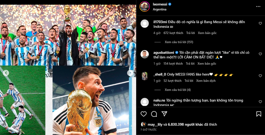Triệu fan Indonesia tấn công trang cá nhân Messi, phẫn nộ vì bị ĐT Argentina đối xử quá phũ - Ảnh 2. Triệu fan Indonesia tấn công trang cá nhân Messi, phẫn nộ vì bị ĐT Argentina đối xử quá phũ - Ảnh 2.