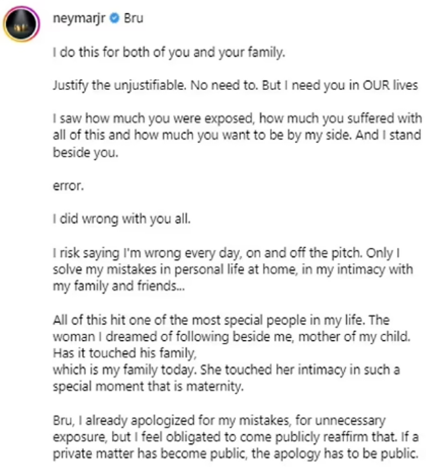 "Tâm thư" xin lỗi bạn gái của Neymar