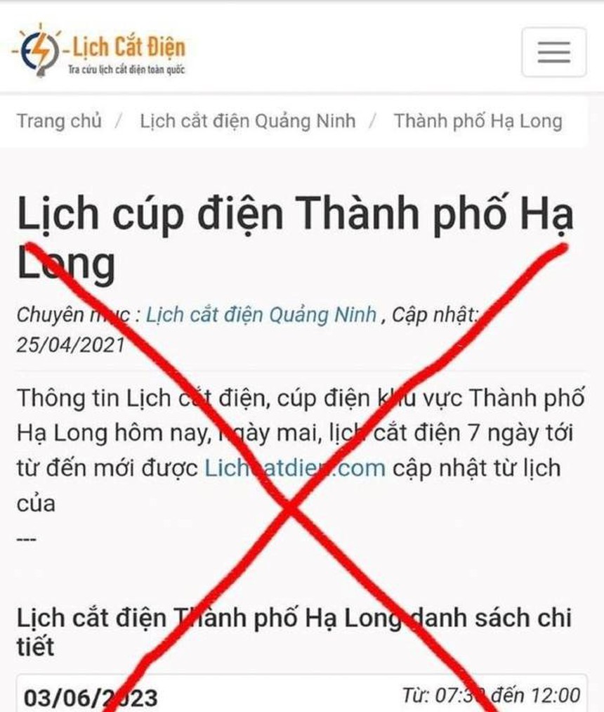 Cảnh báo xuất hiện website lạ thông tin sai về lịch ngừng giảm cung cấp điện - Ảnh 1.